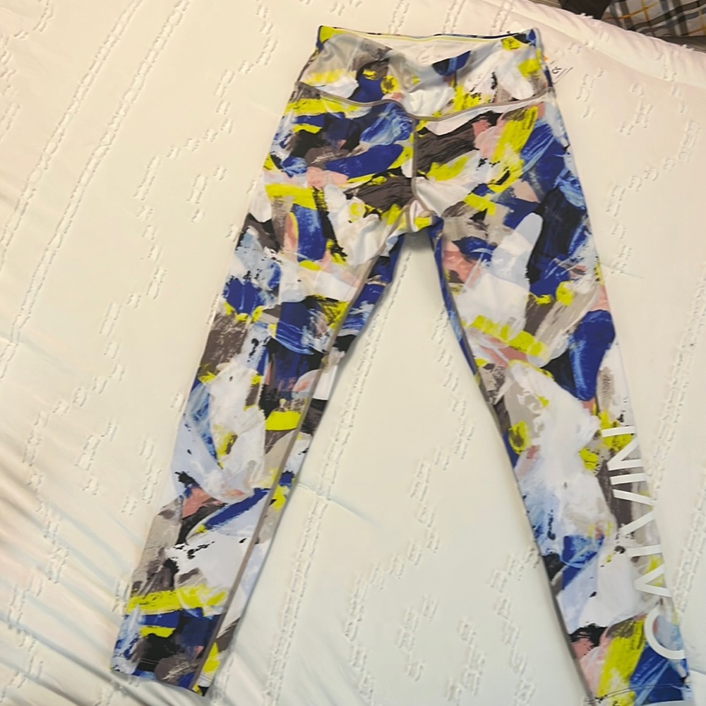 CK Performance Printed Logo High Waist 7/8 Leggings, S, Multi